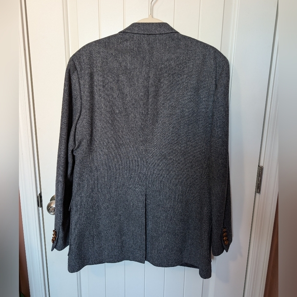 Lands' End Herringbone Selkirk Wool Blazer Men's 39R Blue/White - Picture 2 of 10
